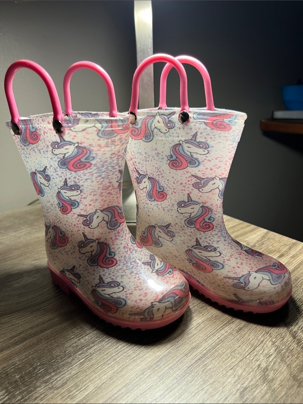 Girls' Unicorn Rain Boots in Pink & White